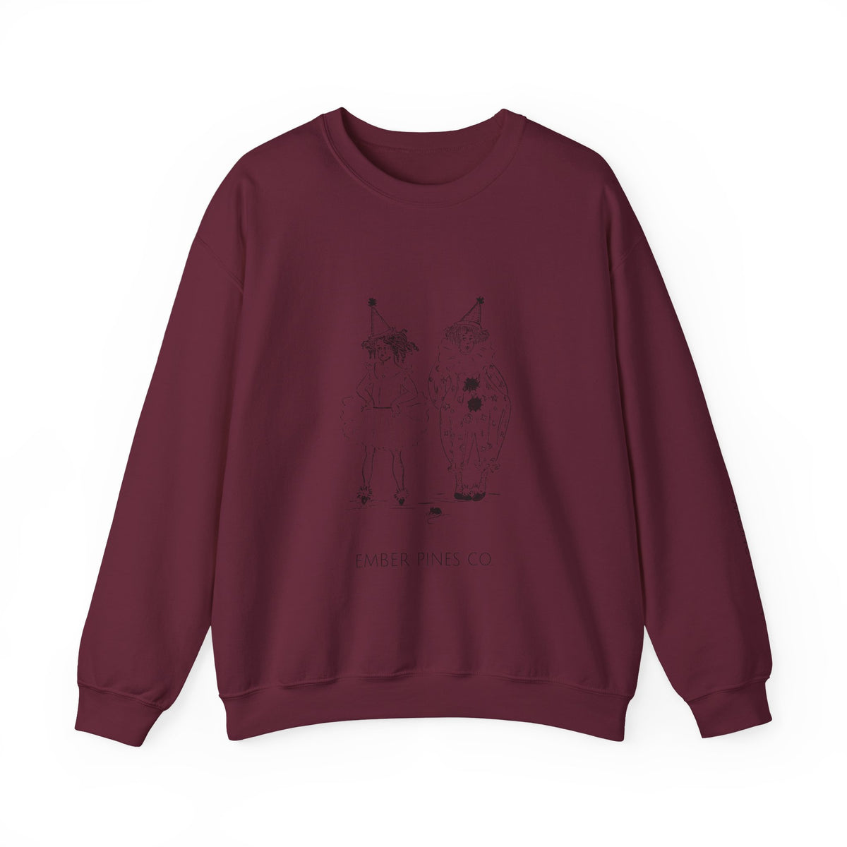 Crewneck Sweatshirt — Minimalist Sketch Clown Illustration (Ember Pines Co.)