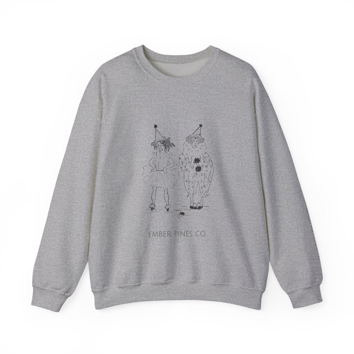Crewneck Sweatshirt — Minimalist Sketch Clown Illustration (Ember Pines Co.)