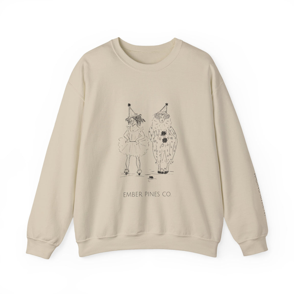 Crewneck Sweatshirt — Minimalist Sketch Clown Illustration (Ember Pines Co.)